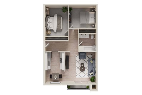 Floor plan for 2 beds, 1 bath, 855 sqft